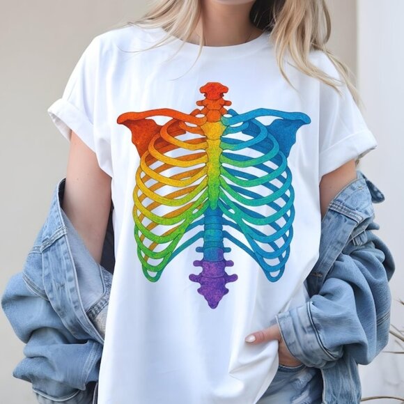 Other - Skeleton Rainbow Rib T-shirt, Skeleton Gothic Tee